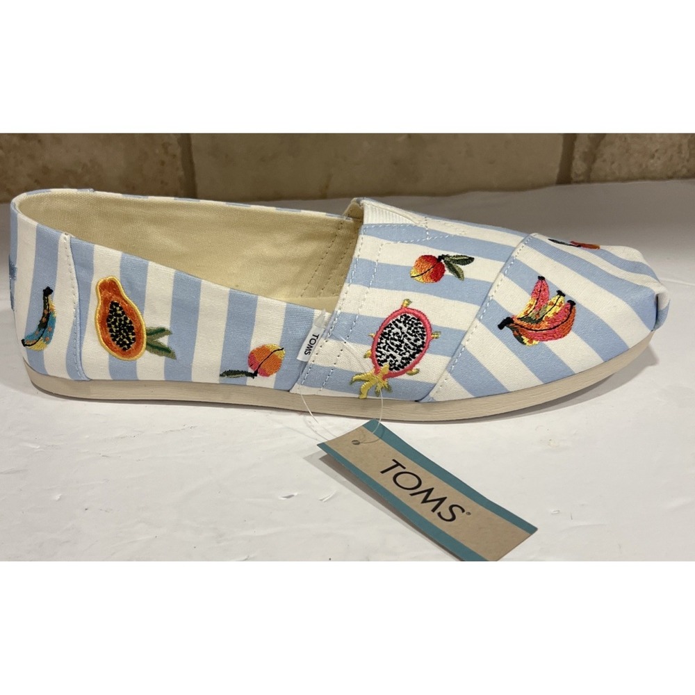 New Toms Alpargata Slip On Shoes Embroidered Fruit Canvas‎ 10021156 Womens 9.5